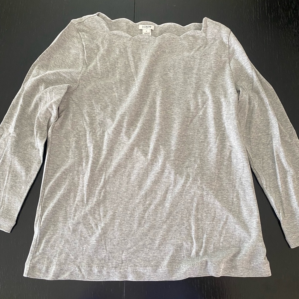 J. Crew Light Gray Scalloped Boatneck Top
